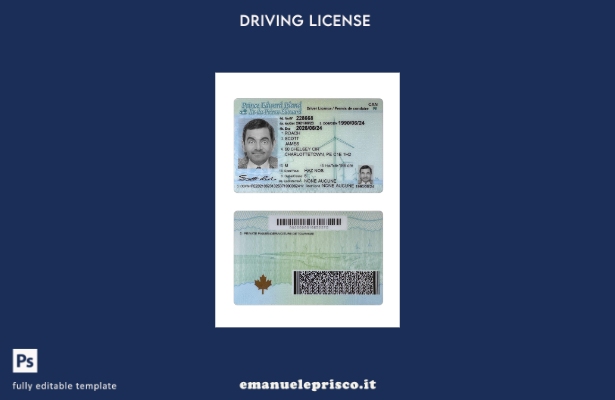 verified style stile verificato Modello di patente di guida canadese dell'Isola del Principe Ed template
